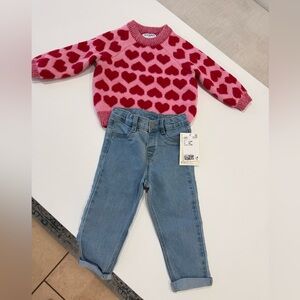 Kids Heart Print Sweater & Jeans